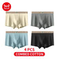 MiiOW 4Pcs Cotton Men's Underwear Soft Antibacterial U-shaped Crotch Breathable Boxer Briefs