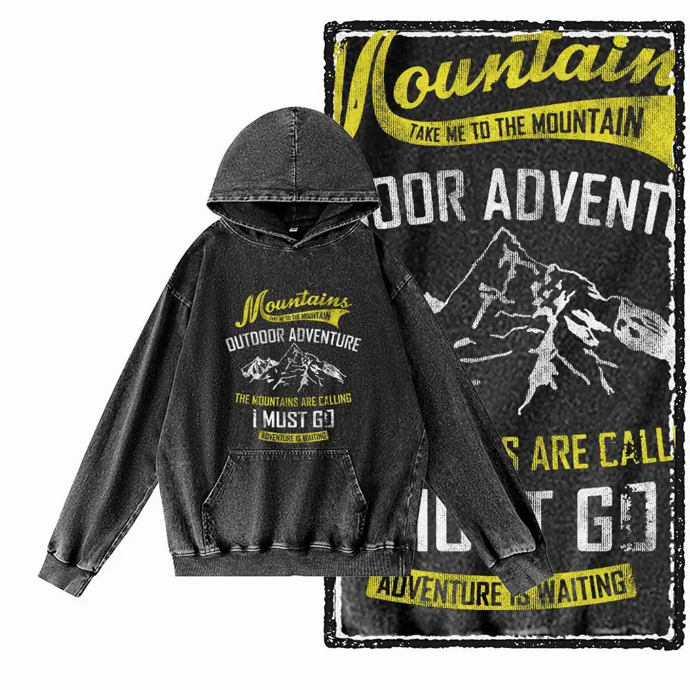Off-Grid Adventure Graphic Acid-Washed Black Hoodie