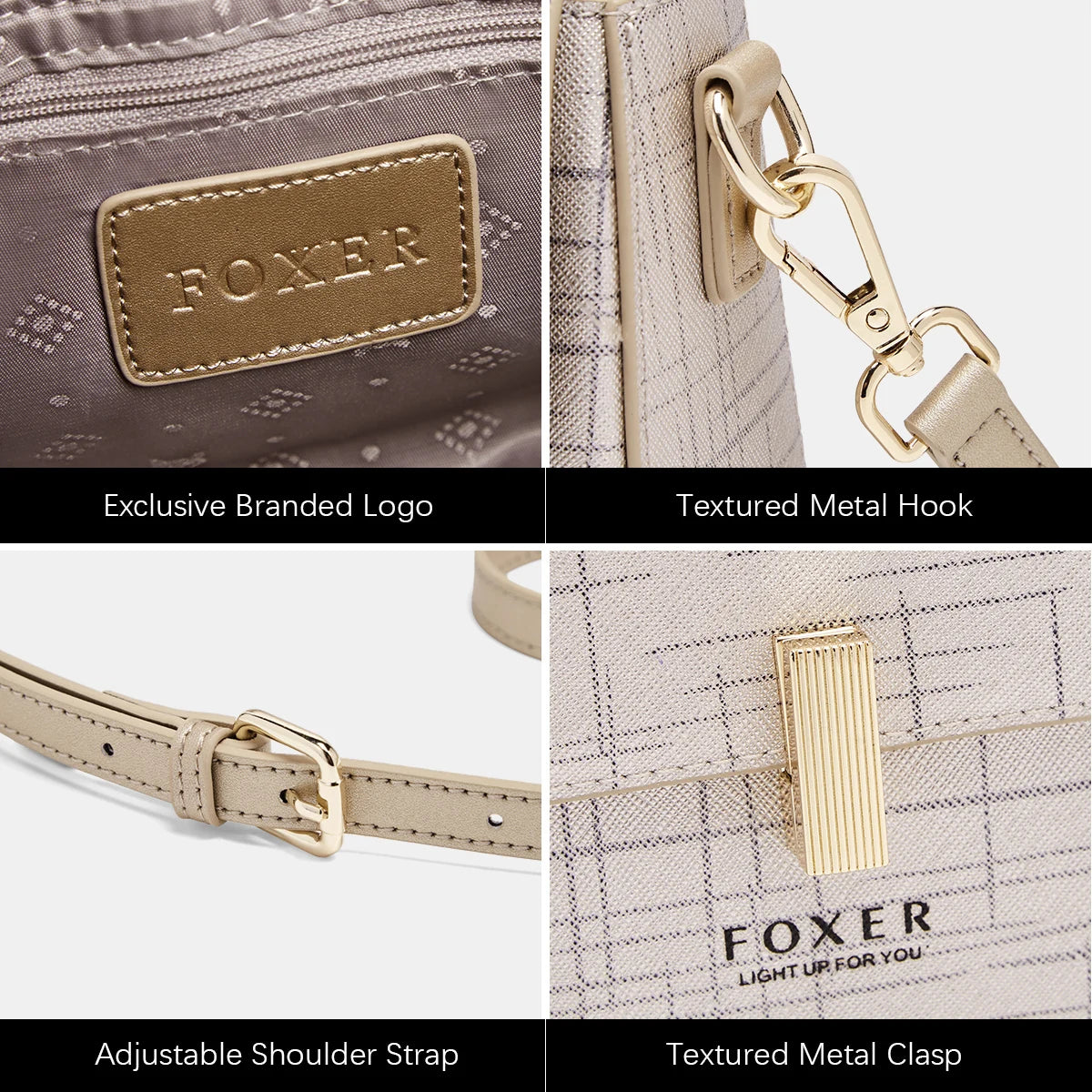 FOXER Female Shoulder Bag Split Leather Crossbody Bag Fashion Luxury Design Saddle Bag Commute Daily Use Gift for Lover