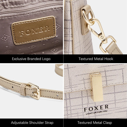 FOXER Female Shoulder Bag Split Leather Crossbody Bag Fashion Luxury Design Saddle Bag Commute Daily Use Gift for Lover