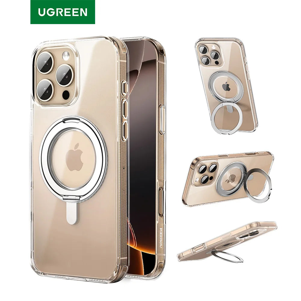UGREEN for iPhone 17 Pro Max 360° Magnetic Stand Case Cover for iPhone 17pro for Magsafe Rotatable Magnet Kickstand Case Clear 360 Stand Magnetic Case