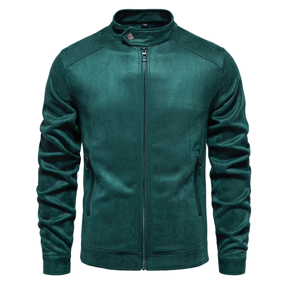 AIOPESON Men's Stand Collar Zip Suede Jackets - ShopHub