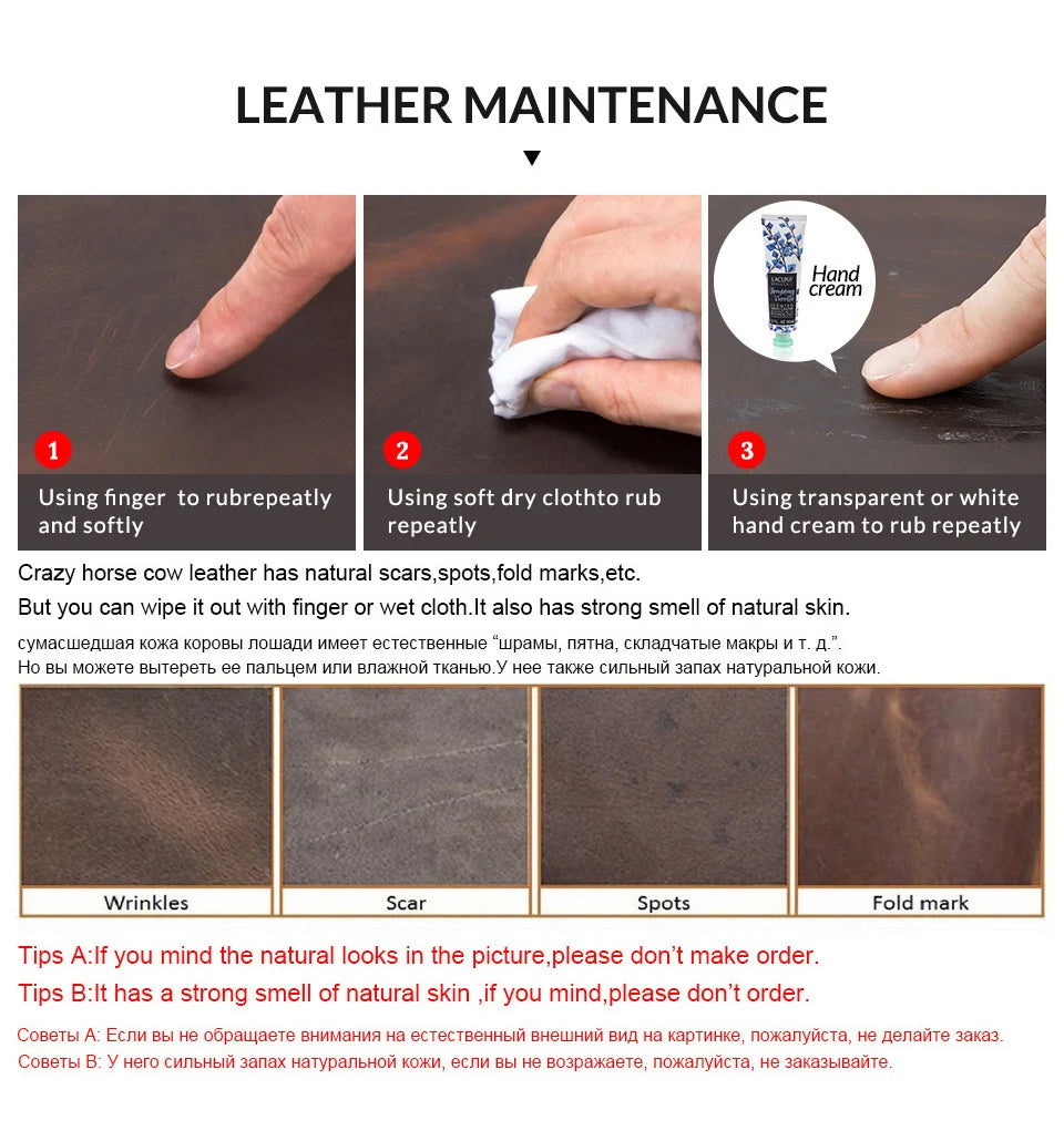 100% Crazy Horse Genuine Leather Men's Wallets - Rfid Card Holder