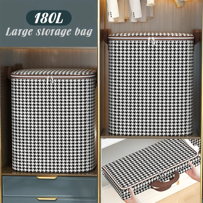 Houndstooth Storage Bin with Zippers & Handles - Organizer for Clothes, Sewing Supplies, Under-Bed & Travel Storage