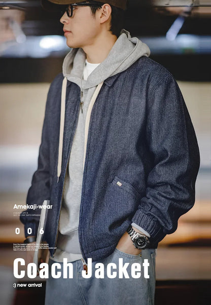 Maden New Vintage Denim Jacket Loose Fit Lapel Zipper Jacket for Men’s Spring and Autumn Fashion Short Blue Versatile Coats