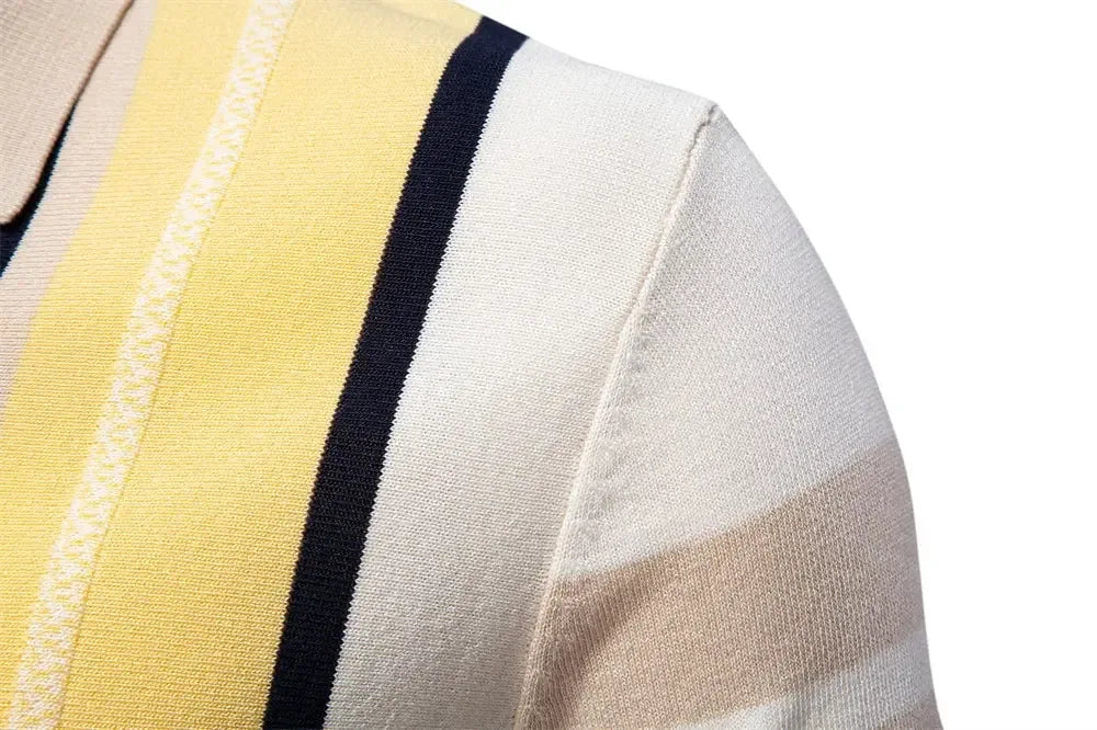 AIOPSON Men's Breathable Striped Polo Shirts - ShopHub