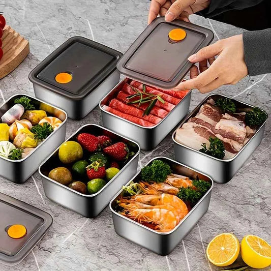 4pc Stainless Steel Food Storage Containers Set - Thickened Leakproof, BPA-Free Stackable for Fridge/Freezer/Pantry Organization