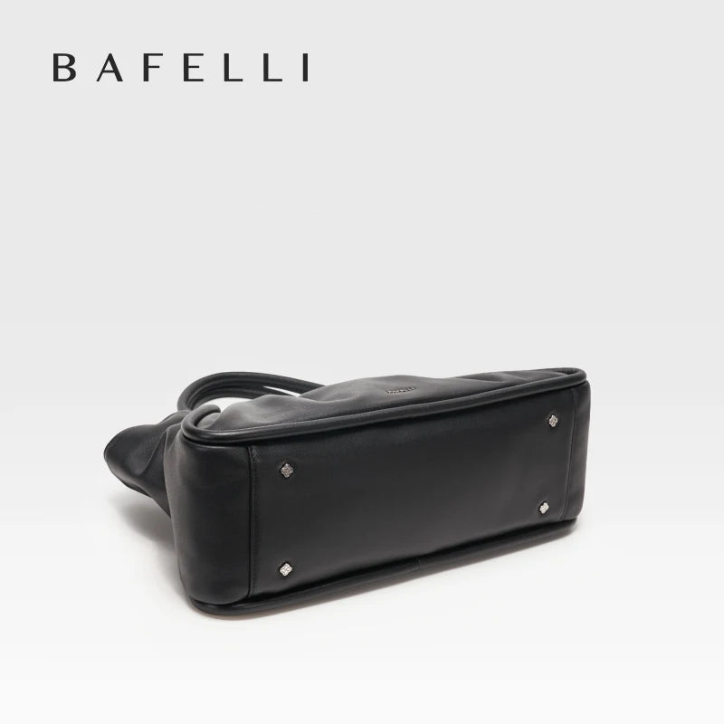 BAFELLI Ruched Genuine Leather Tote Bag