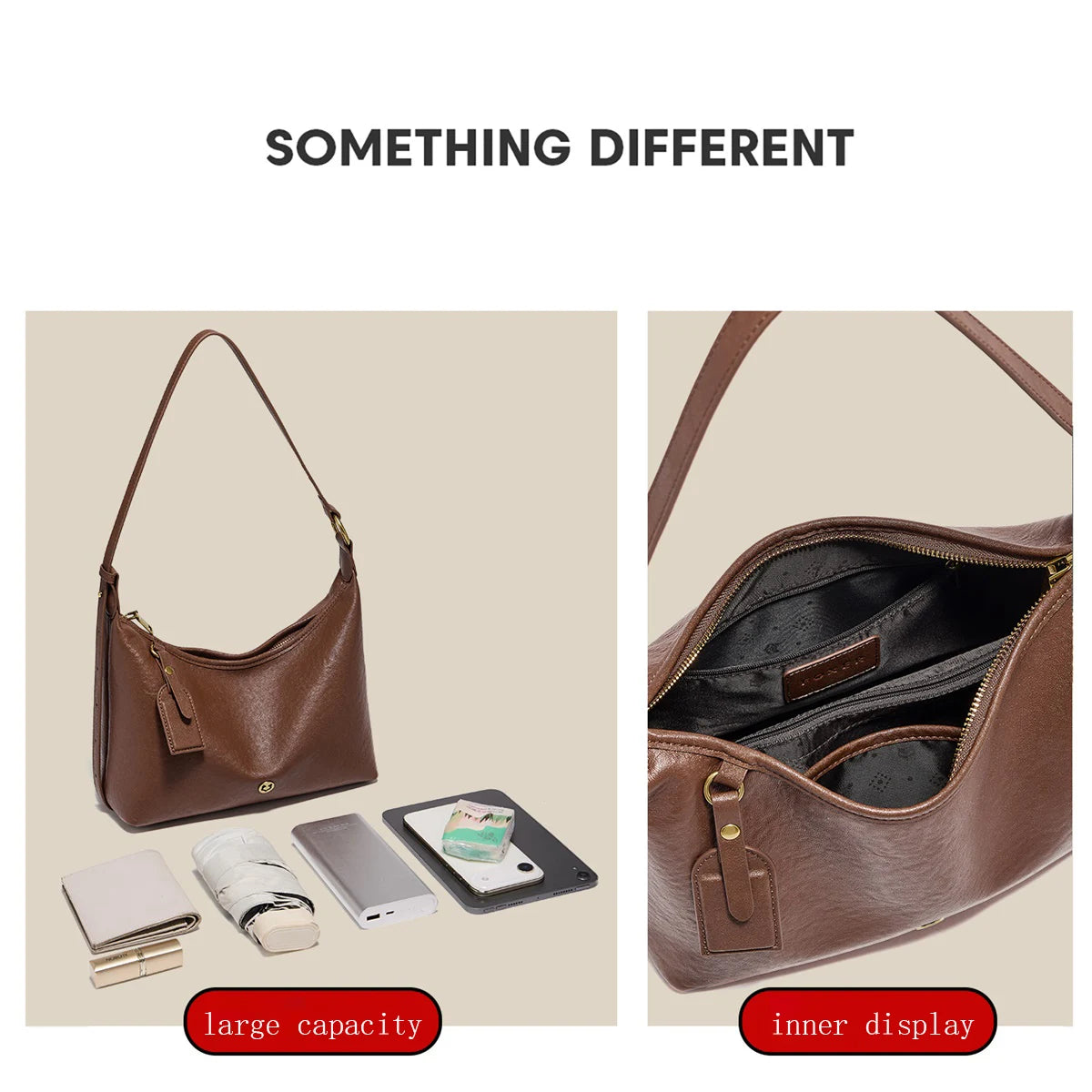 FOXER Genuine Leather Hobo Bag Lady Vintage Commuter Shoulder Bag Large Capacity Soft Leather Women Underarm Bag For Daily
