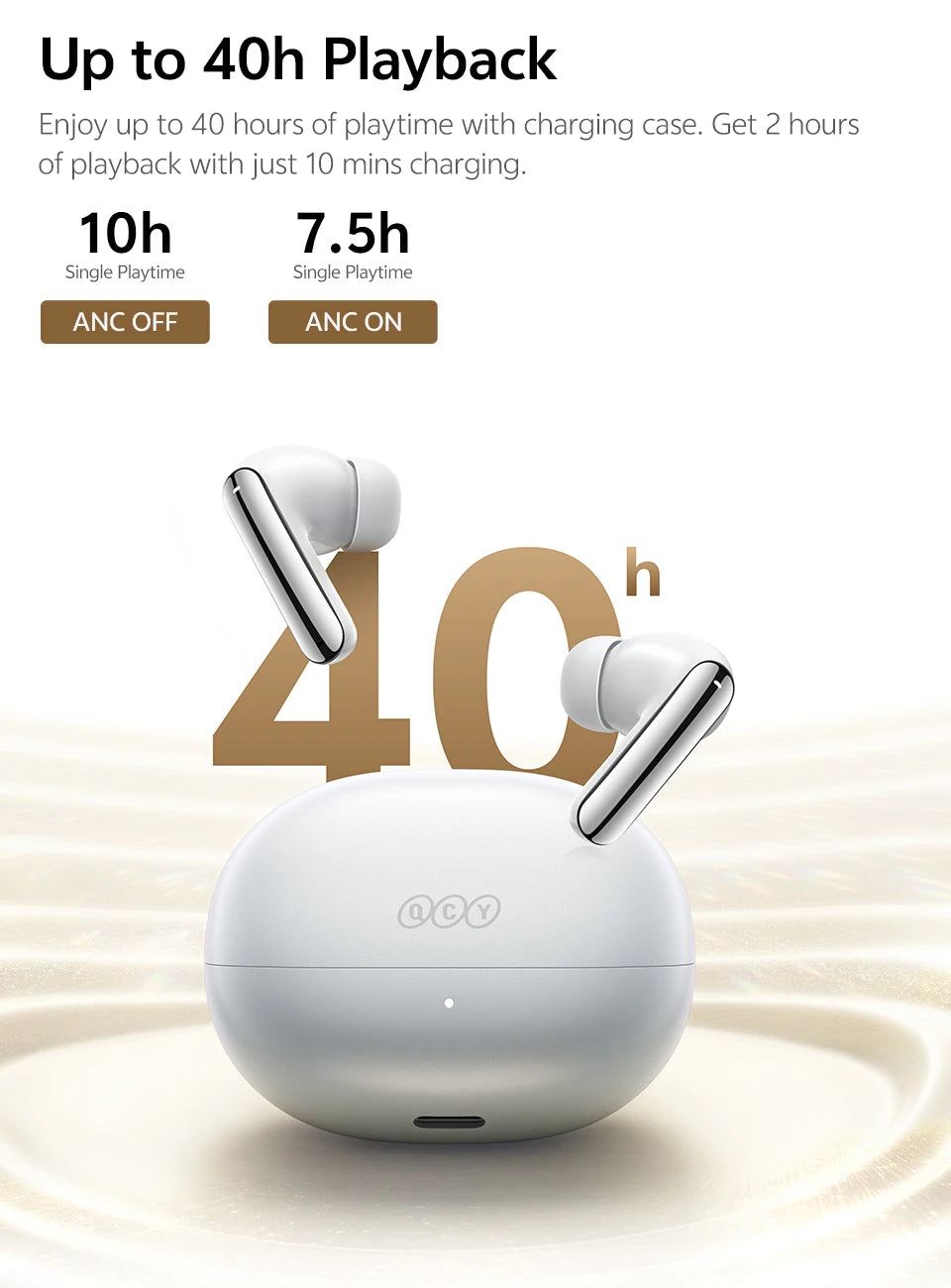 QCY MeloBuds N20 Earphones - Wireless Bluetooth 6.0 with 13mm Drivers and 50dB Adaptive Hybrid Noise Cancelling, 40Hrs Battery Life - ShopHub