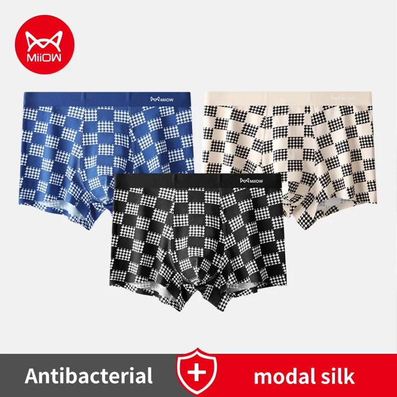 MiiOW Men’s Modal Antibacterial Underwear - Ultimate Comfort 3Pcs Cotton Boxer Briefs