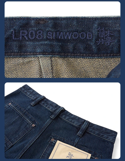 SIMWOOD High Standard 2026 Autumn Winter New 13.5oz Heavyweight Vintage Wash Carpenter Jeans Men Cargo Denim Pants