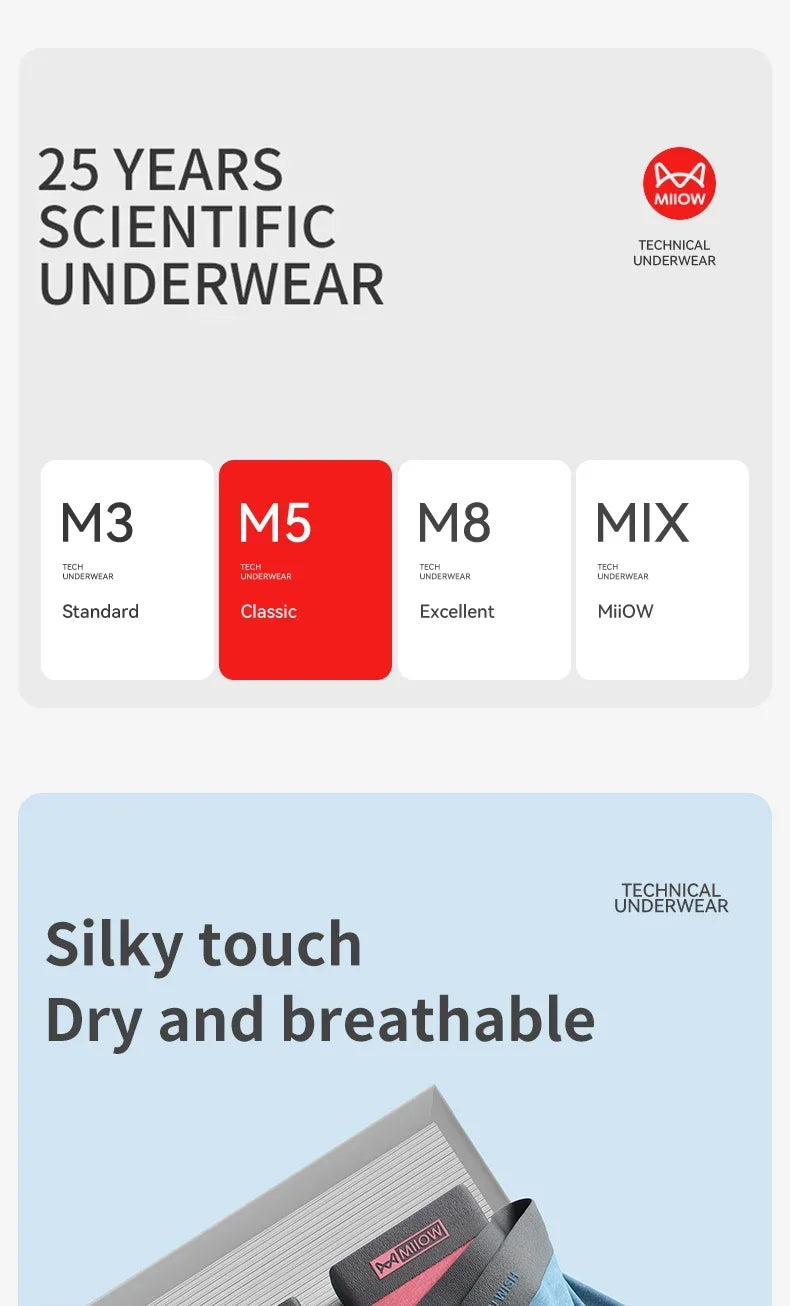 MiiOW Men Underwear Boxers - 3Pcs Cotton Antibacterial Crotch Silky Breathable Boxers