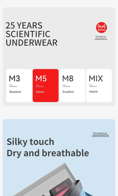 MiiOW Men Underwear Boxers - 3Pcs Cotton Antibacterial Crotch Silky Breathable Boxers