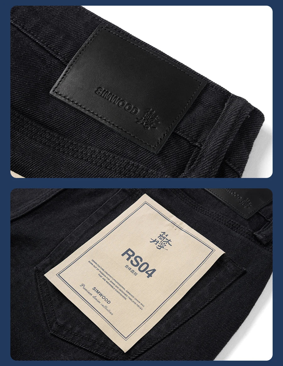 SIMWOOD 2026 Autumn 14oz Fabric Jeans Men Washed Vintage Black Denim Pants Retro Casual Trousers Male Clothing