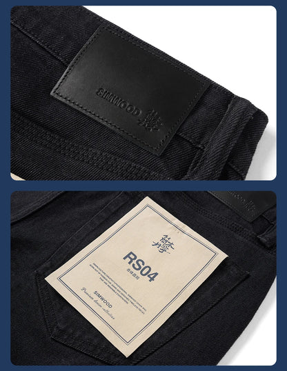 SIMWOOD 2026 Autumn 14oz Fabric Jeans Men Washed Vintage Black Denim Pants Retro Casual Trousers Male Clothing