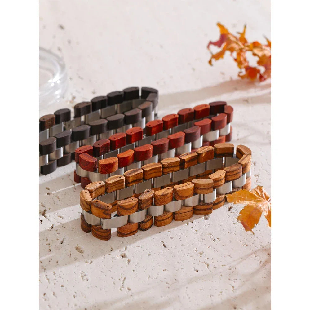 22cm Men's Natural Wood Chain Wide Bracelet - ShopHub