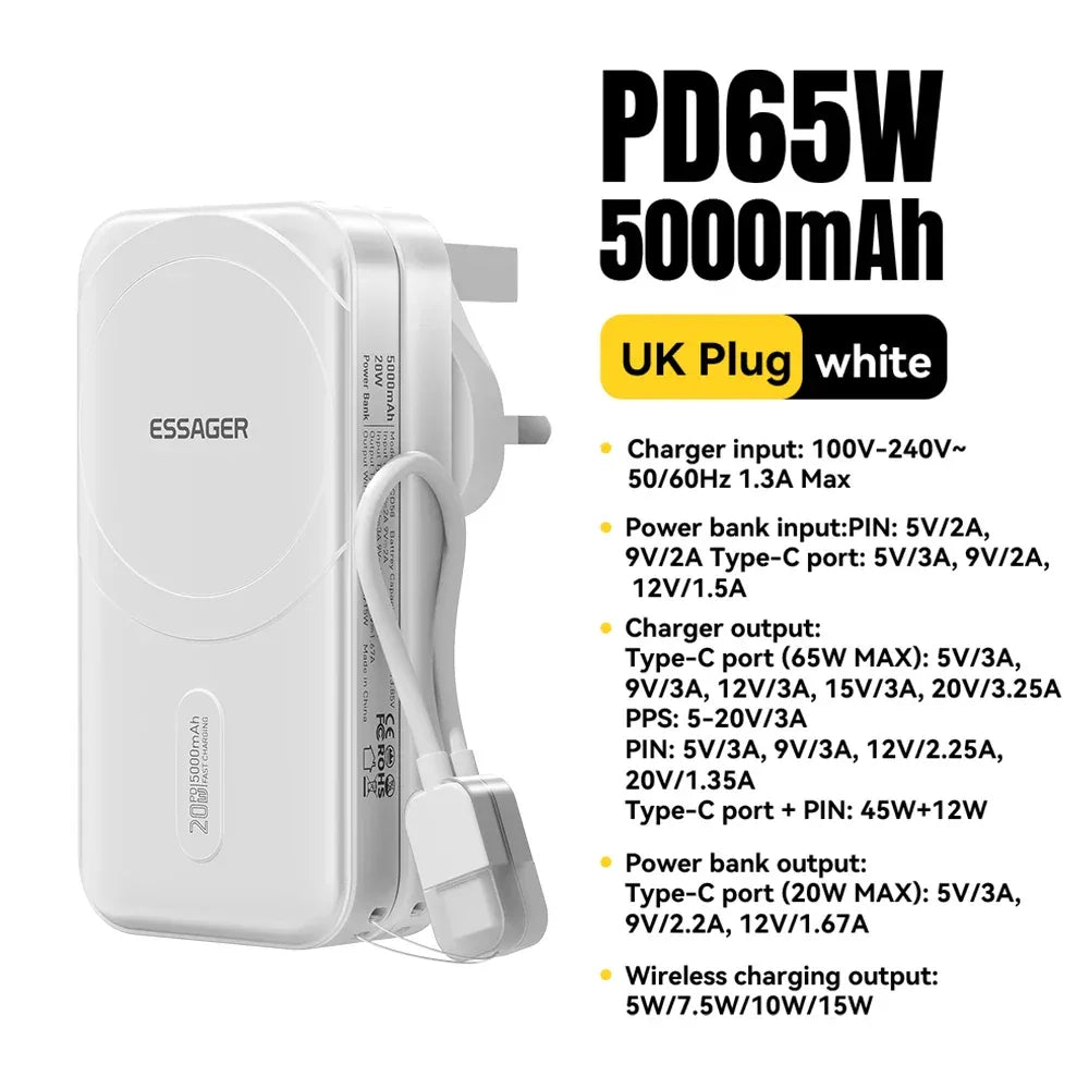 【NEW】Essager 3-in-1 Magnetic 65W GaN Charger and Wireless Power Bank - ShopHub