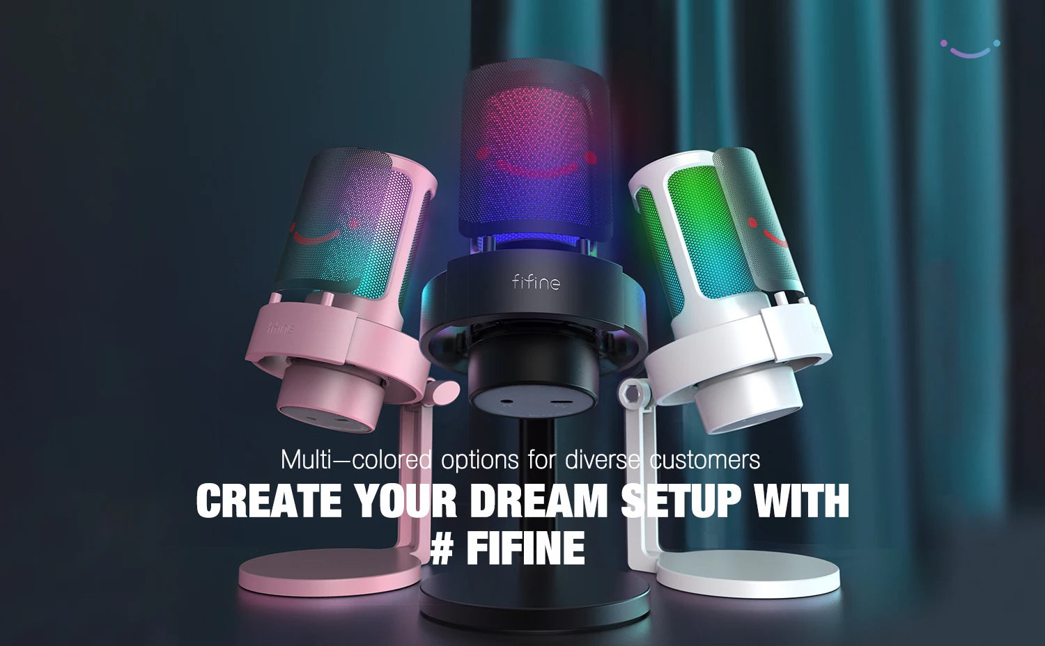 FIFINE USB microphone for recording and streaming with a sleek black design, featuring a stand and adjustable arm.