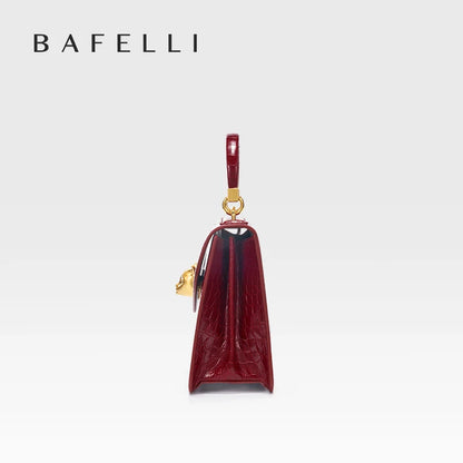 BAFELLI Crocodile-Pattern Leather Business Flap Bag