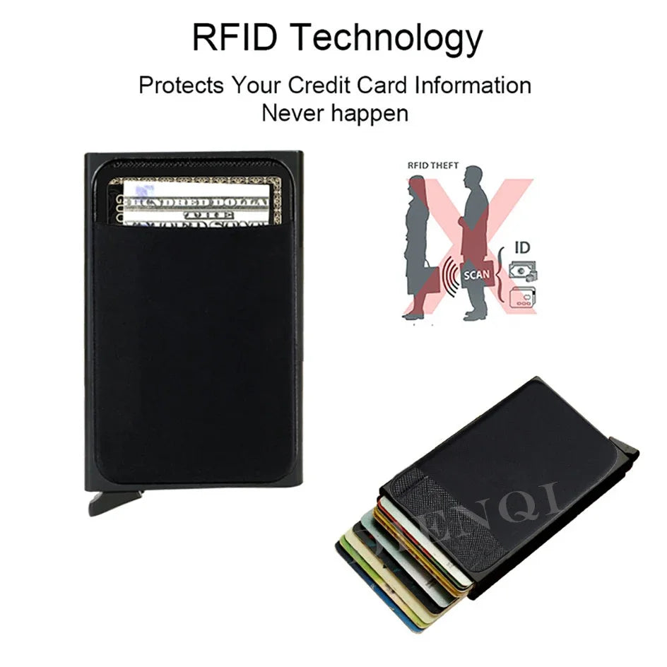 RFID Metal Wallet Double Card Case Pop Up Card Holder 12 Cards Automatic Aluminum Box Cardholder Smart Minimalist Walet for Men