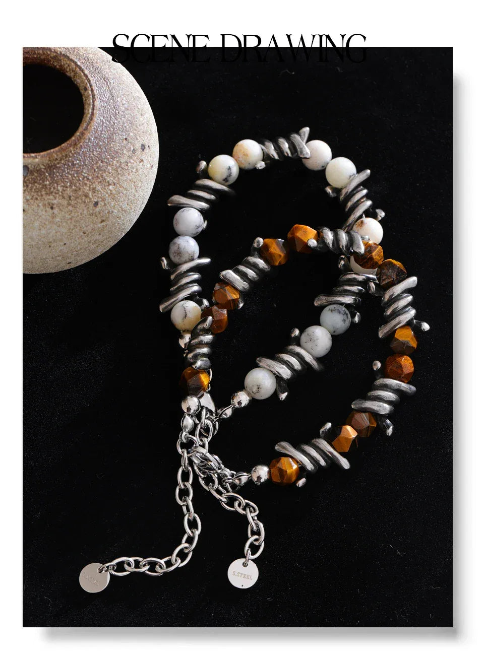 Natural Jade Tiger Stone Chain Men's Bracelet - ShopHub