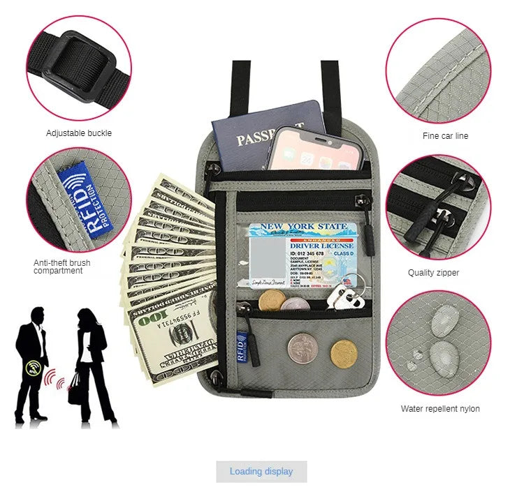 RFID Passport Holder Travel Anti-Theft Neck Pouch