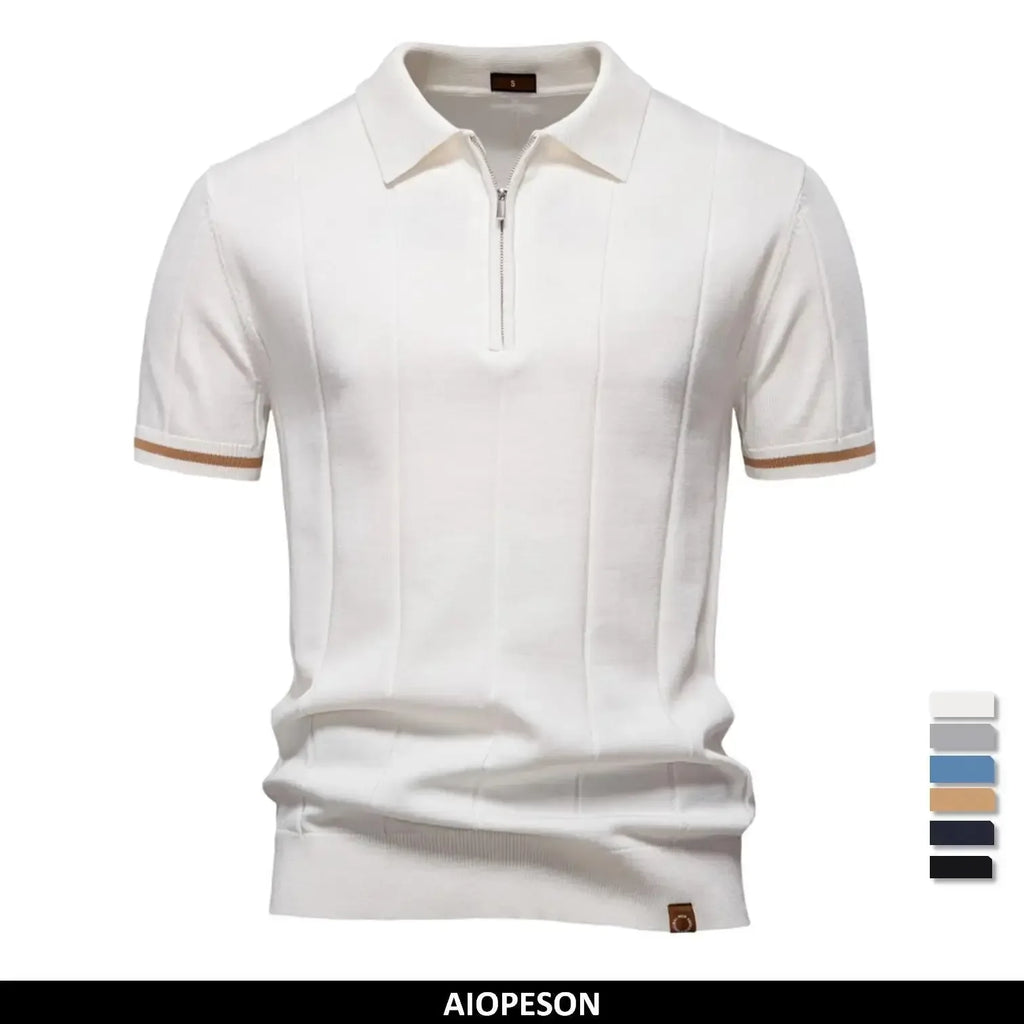 AIOPESON Men's Solid Colour Sports Zipper Polo Shirts - ShopHub