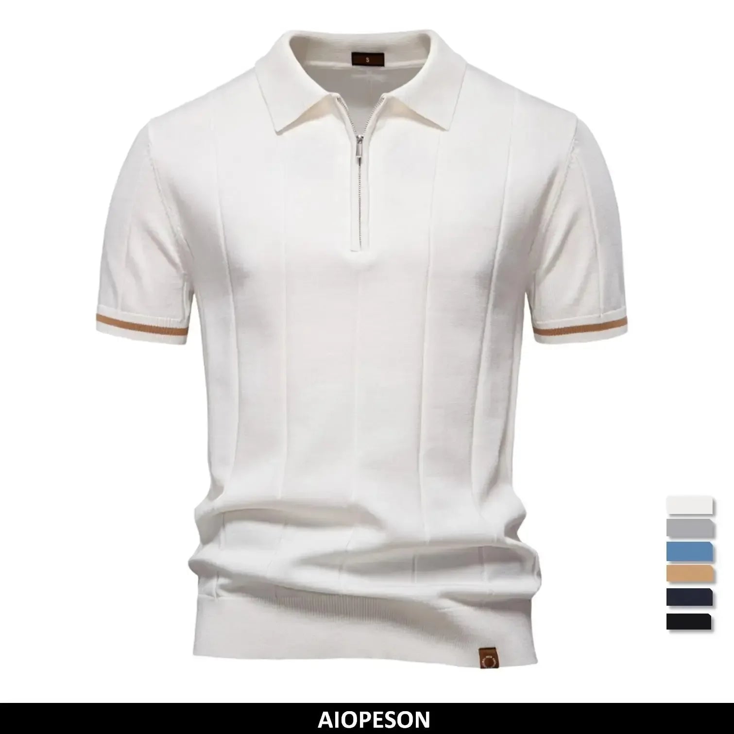 AIOPESON Men's Solid Colour Sports Zipper Polo Shirts - ShopHub