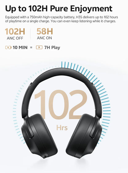QCY Wireless Bluetooth Headphones 6.0 BH25H3SA - 3D Spatial Audio, Foldable Over Ear Headset with 56dB Adaptive ANC and 53mm Driver - ShopHub