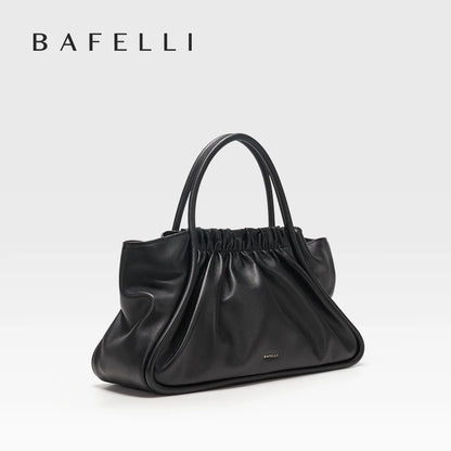 BAFELLI Ruched Genuine Leather Tote Bag