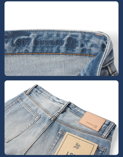 SIMWOOD High Standard 2026 Autumn New Loose Straight 14.3oz Selvedge Denim Jeans Men's Retro Washed Ripped Pants Vintage Trouser