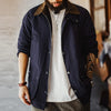 Maden Vintage Men's Blue Safari Jacket Waterproof Hunting Coat Loose Fit Windproof Contrast Collar Windbreak  for Spring Fall