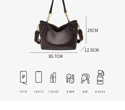 FOXER Genuine Leather Women's Elegant Shoulder Bag Simple Casual Tote Bag Large Capacity Multi-use Crossbody Handbag for Daily