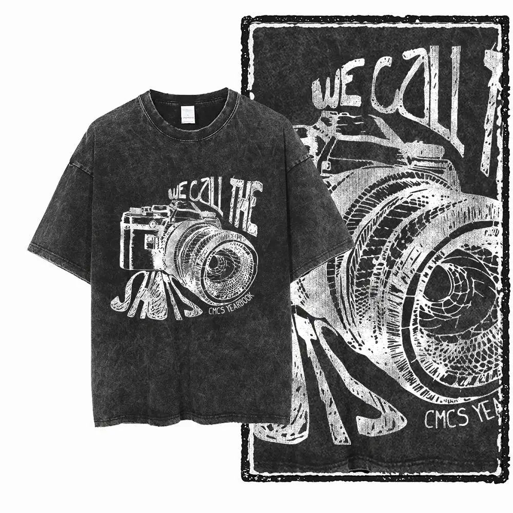 Washed Distressed Men's Photographer T-Shirt Photography Black Cotton Camera Lover Graphic Print Cotton Tee Shirt G75
