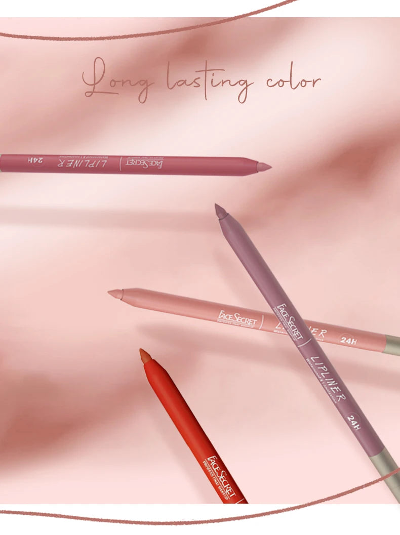 Face Secret 12 Colour Lipliner makeup set with multiple shades, featuring a sleek black pencil and vibrant color options.