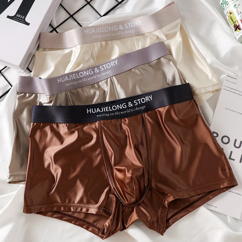Men's 3 Pack Luxury Ice Silk Satin-like Boxers - ShopHub