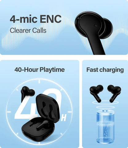 QCY T13 Wireless Earphones with 4 Mic ENC, HD Call, Stereo Sound, Touch Control, Long Standby 40Hrs - ShopHub