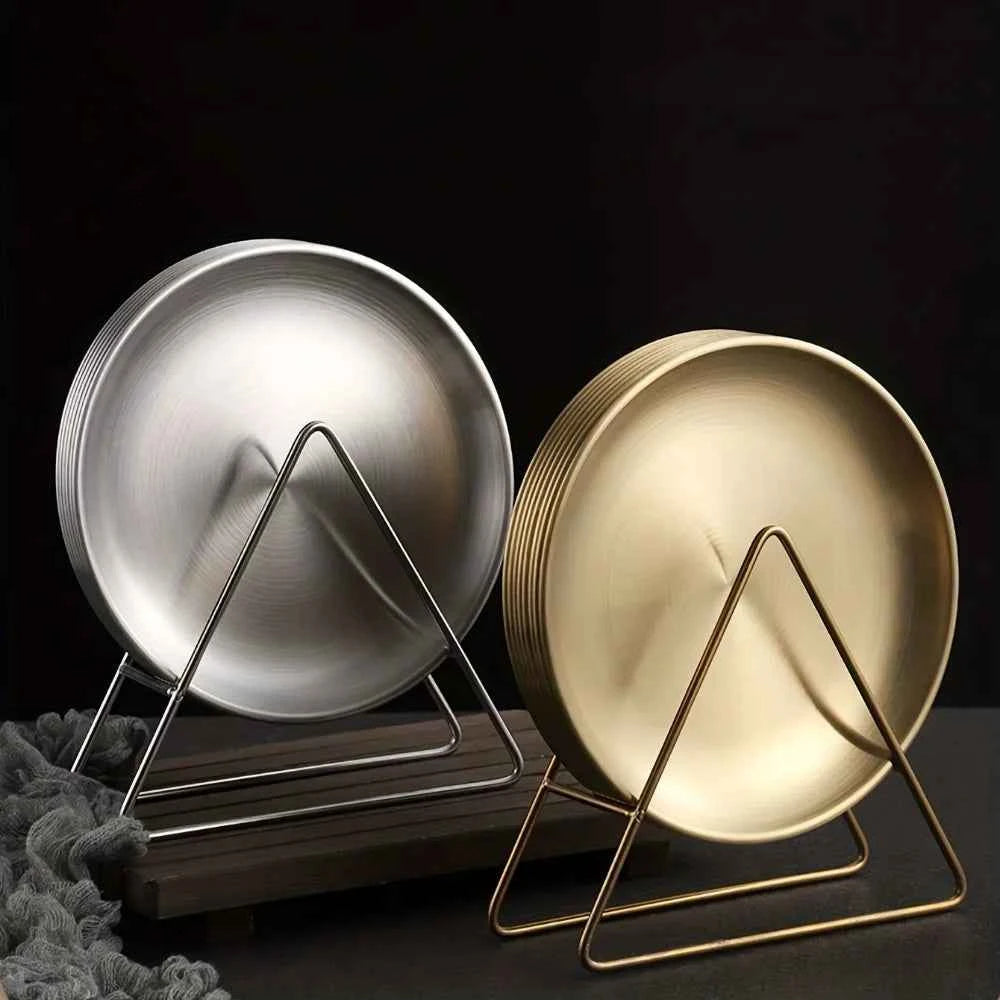 6Pcs Stainless Steel Plates Set Storage Rack Round Dish for BBQ Camping Kitchen Accessories Gadgets Tools Home Decor Gear