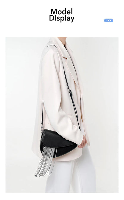 BAFELLI Tassel Genuine Leather Saddle Bag