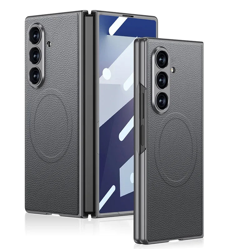 Luxury Plain PU Leather Case for Samsung Galaxy Z Fold 7 - ShopHub