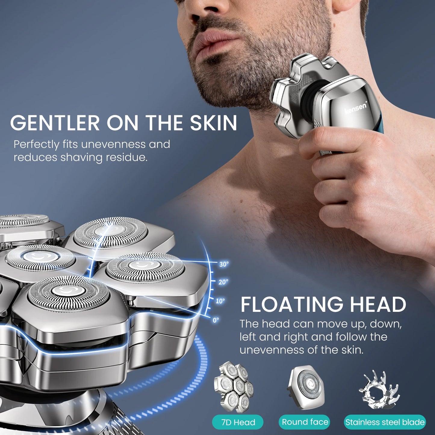 Kensen S18 Electric Head Shaver for Men Rechargeable 7D Floating Cutter