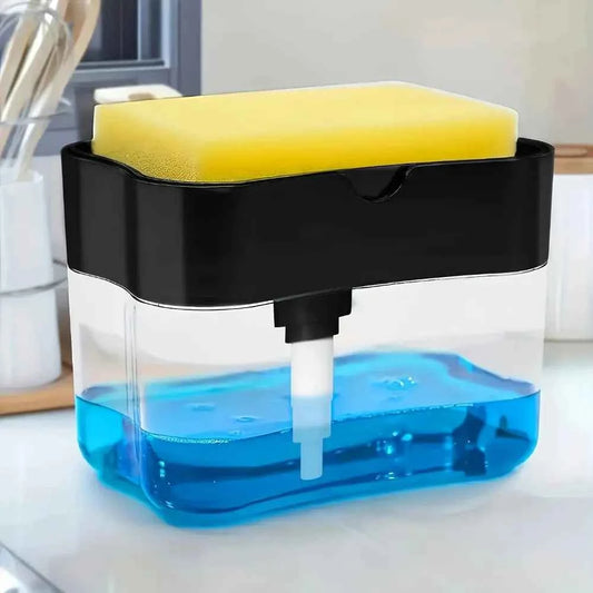 Elegant Silver Dish Soap Dispenser with Sponge Holder, Manual Plastic Kitchen Sink Organizer for Home Hotel