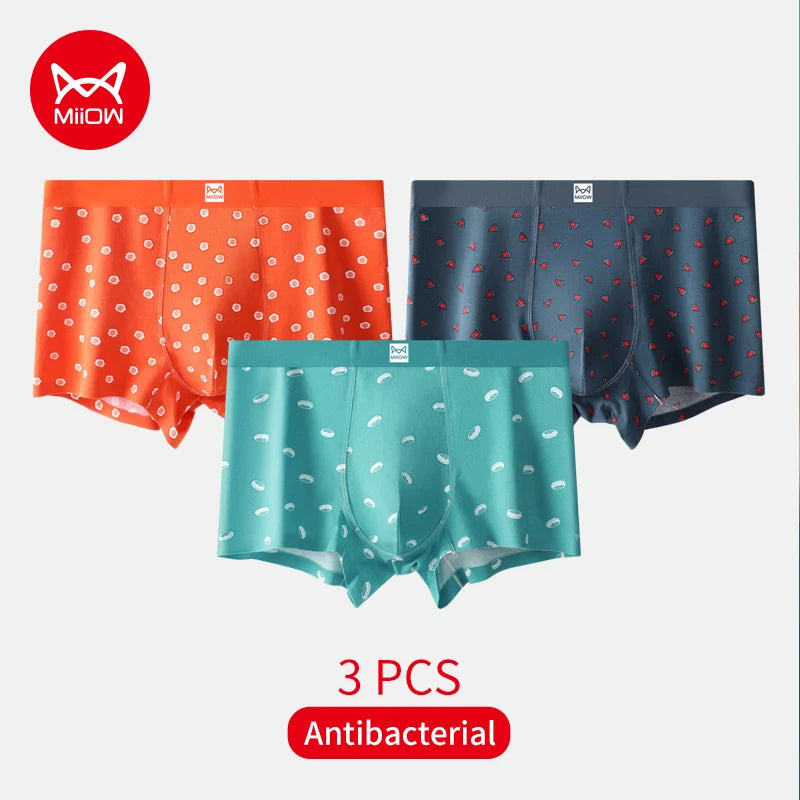 MiiOW Men's Underwear Set 3Pcs Antibacterial Funny Printed Boxers Briefs