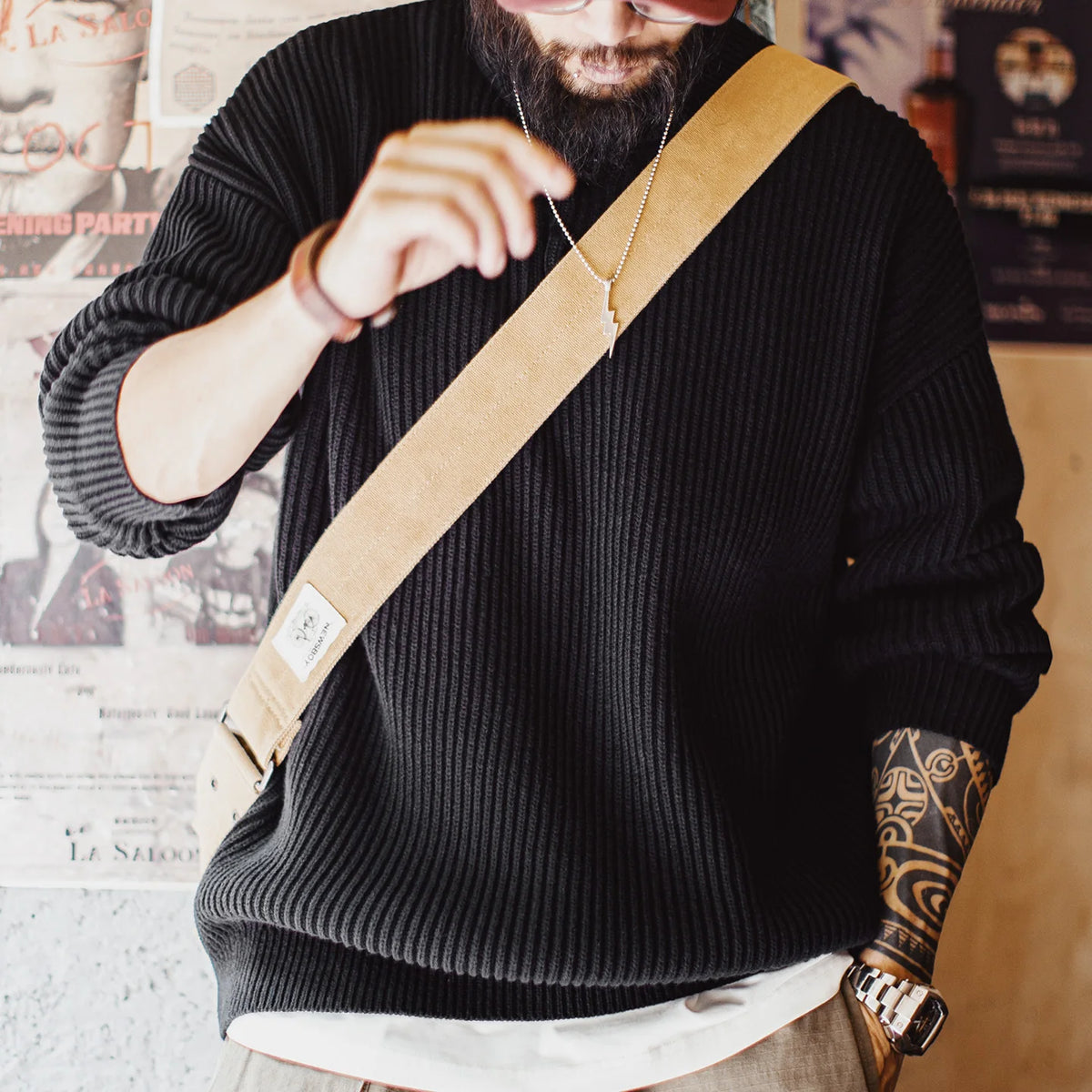 MADEN Black Heavyweight Henley Sweater