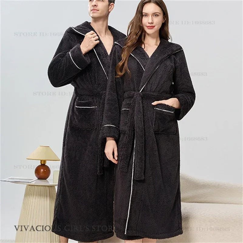 Thicken Flannel Couple Long Robes - ShopHub