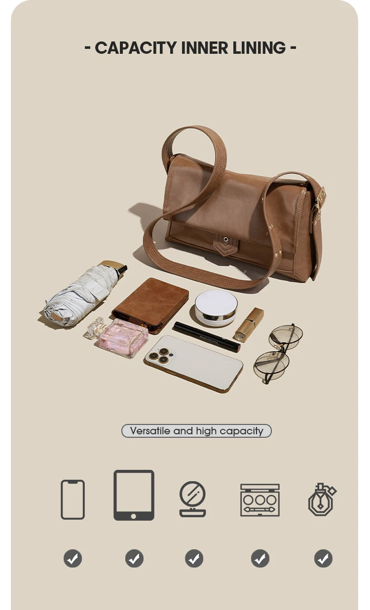 Retro Women's Shoulder Bag 2026 New Simple Large Tote Bag Split Leather + PU Female Soild Crossbody Bag Purse