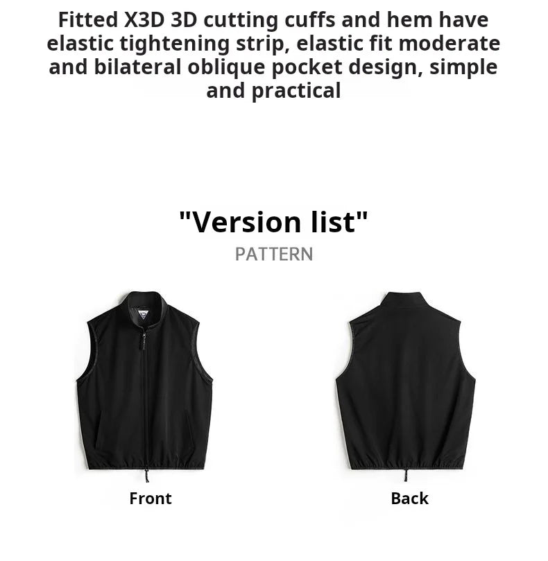 Maden Outdoor Men's Stand Collar Zip-Up Vest Lightweight Black Quick Dry Camping Fishing Waistcoat for Summer Sleeveless Jacket