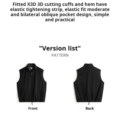 Maden Outdoor Men's Stand Collar Zip-Up Vest Lightweight Black Quick Dry Camping Fishing Waistcoat for Summer Sleeveless Jacket