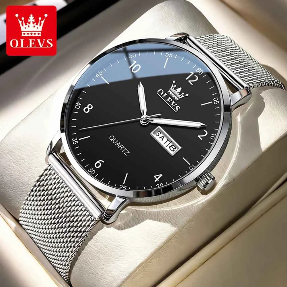 OLEVS 2996 Fashion Men Quartz Watch - Original Waterproof Luminous Stylish Minimalist Mesh Belt Elegance